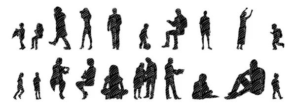 Silhouettes Vectorielles Silhouettes Esquissées Personnes Dessin Contour Silhouette Personnes Icône — Image vectorielle