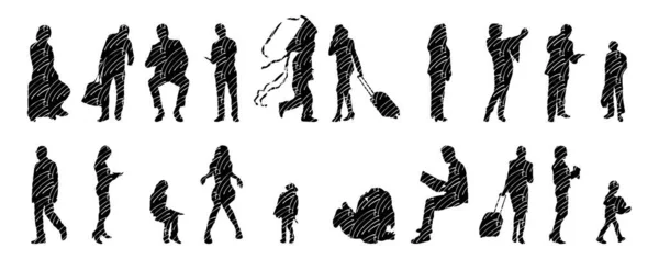 Vektor Silhouetten Umrisse Von Menschen Konturzeichnung Menschen Silhouette Icon Set — Stockvektor