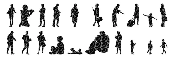 Vector Silhouettes Outline Silhouettes People Contour Drawing People Silhouette Icon — 스톡 벡터