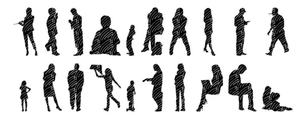 Vector Silhouettes Outline Silhouettes People Contour Drawing People Silhouette Icon — 스톡 벡터