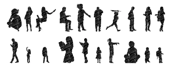 Silhouettes Vectorielles Silhouettes Esquissées Personnes Dessin Contour Silhouette Personnes Icône — Image vectorielle