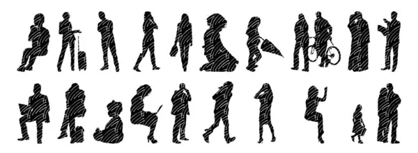 Silhouettes Vectorielles Silhouettes Esquissées Personnes Dessin Contour Silhouette Personnes Icône — Image vectorielle