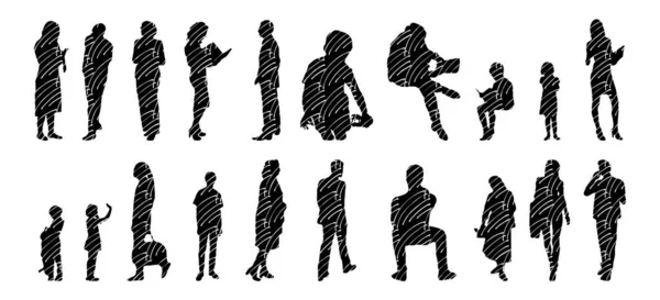 Silhouettes Vectorielles Silhouettes Esquissées Personnes Dessin Contour Silhouette Personnes Icône — Image vectorielle