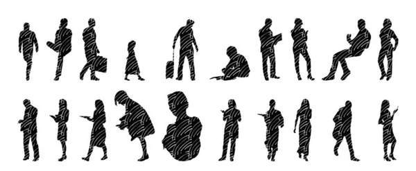 Silhouettes Vectorielles Silhouettes Esquissées Personnes Dessin Contour Silhouette Personnes Icône — Image vectorielle