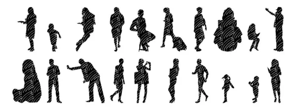 Silhouettes Vectorielles Silhouettes Esquissées Personnes Dessin Contour Silhouette Personnes Icône — Image vectorielle