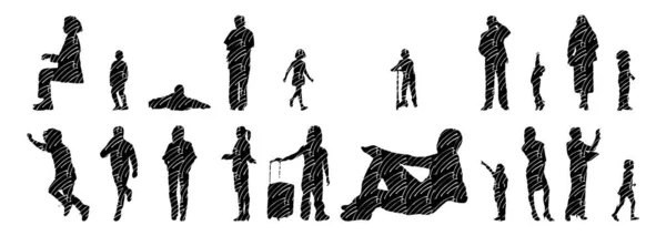 Vector Silhouettes Outline Silhouettes People Contour Drawing People Silhouette Icon — 스톡 벡터