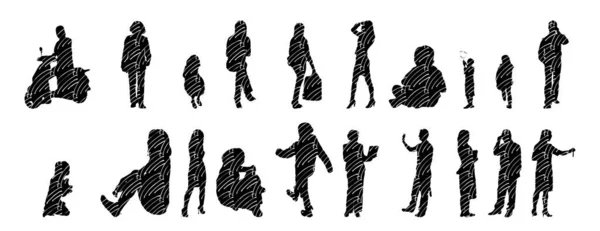 Vector Silhouettes Outline Silhouettes People Contour Drawing People Silhouette Icon — 스톡 벡터