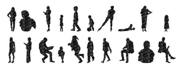 Vector Silhouettes Outline Silhouettes People Contour Drawing People Silhouette Icon — 스톡 벡터