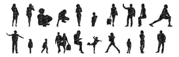 Vector Silhouettes Outline Silhouettes People Contour Drawing People Silhouette Icon — 스톡 벡터