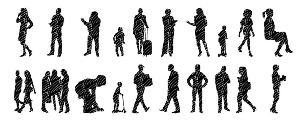 Vector Silhouettes Outline Silhouettes People Contour Drawing People Silhouette Icon — Stock Vector