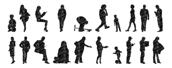 Vector Silhouettes Outline Silhouettes People Contour Drawing People Silhouette Icon — 스톡 벡터