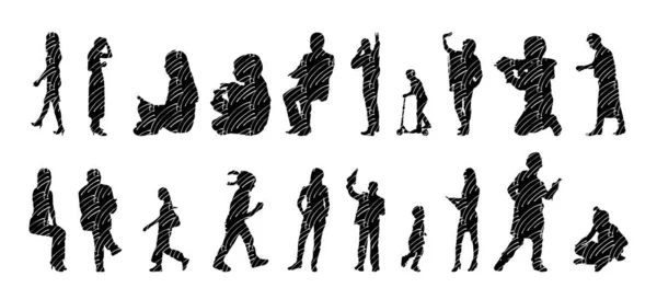 Vector Silhouettes Outline Silhouettes People Contour Drawing People Silhouette Icon — 스톡 벡터