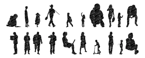 Vector Silhouettes Outline Silhouettes People Contour Drawing People Silhouette Icon — 스톡 벡터