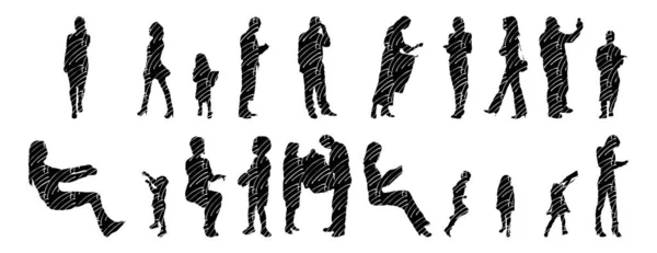 Silhouettes Vectorielles Silhouettes Esquissées Personnes Dessin Contour Silhouette Personnes Icône — Image vectorielle