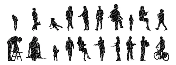 Silhouettes Vectorielles Silhouettes Esquissées Personnes Dessin Contour Silhouette Personnes Icône — Image vectorielle