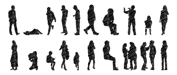 Silhouettes Vectorielles Silhouettes Esquissées Personnes Dessin Contour Silhouette Personnes Icône — Image vectorielle