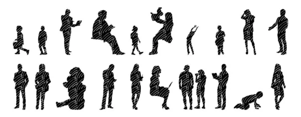 Vector Silhouettes Outline Silhouettes People Contour Drawing People Silhouette Icon — 스톡 벡터