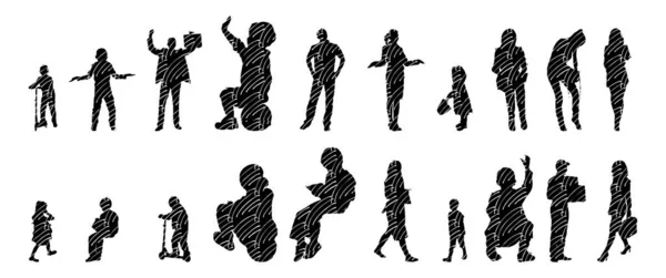 Vector Silhouettes Outline Silhouettes People Contour Drawing People Silhouette Icon — 스톡 벡터