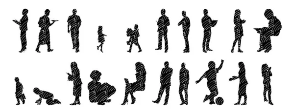 Vector Silhouettes Outline Silhouettes People Contour Drawing People Silhouette Icon — 스톡 벡터