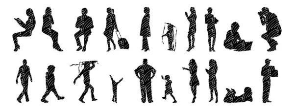 Silhouettes Vectorielles Silhouettes Esquissées Personnes Dessin Contour Silhouette Personnes Icône — Image vectorielle