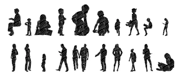 Vector Silhouetten Overzicht Silhouetten Van Mensen Contourtekening Personensilhouet Icoon Set — Stockvector