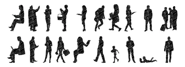 Silhouettes Vectorielles Silhouettes Esquissées Personnes Dessin Contour Silhouette Personnes Icône — Image vectorielle