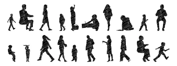 Silhouettes Vectorielles Silhouettes Esquissées Personnes Dessin Contour Silhouette Personnes Icône — Image vectorielle