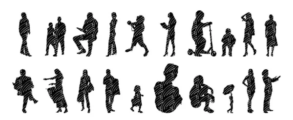 Silhouettes Vectorielles Silhouettes Esquissées Personnes Dessin Contour Silhouette Personnes Icône — Image vectorielle