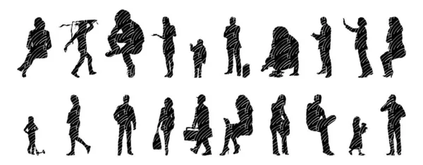 Silhouettes Vectorielles Silhouettes Esquissées Personnes Dessin Contour Silhouette Personnes Icône — Image vectorielle