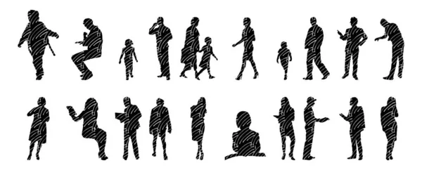 Vector Silhouettes Outline Silhouettes People Contour Drawing People Silhouette Icon — Stock Vector