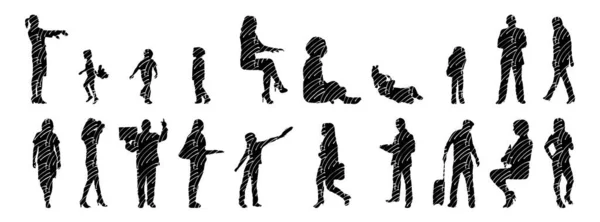 Vector Silhouettes Outline Silhouettes People Contour Drawing People Silhouette Icon — 스톡 벡터