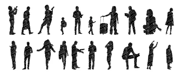 Vector Silhouettes Outline Silhouettes People Contour Drawing People Silhouette Icon — 스톡 벡터