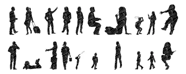 Vector Silhouettes Outline Silhouettes People Contour Drawing People Silhouette Icon — Stock Vector