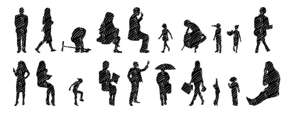 Vector Silhouettes Outline Silhouettes People Contour Drawing People Silhouette Icon — Stock Vector