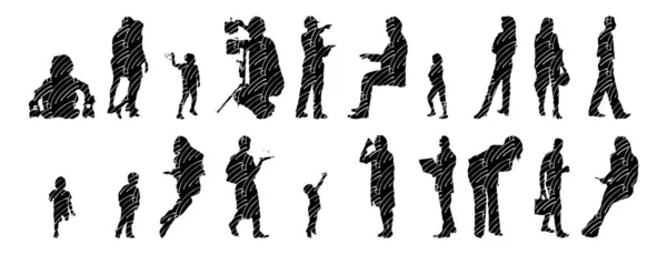 Silhouettes Vectorielles Silhouettes Esquissées Personnes Dessin Contour Silhouette Personnes Icône — Image vectorielle