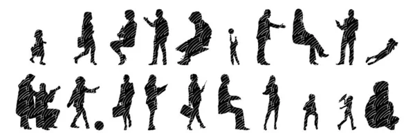 Silhouettes Vectorielles Silhouettes Esquissées Personnes Dessin Contour Silhouette Personnes Icône — Image vectorielle