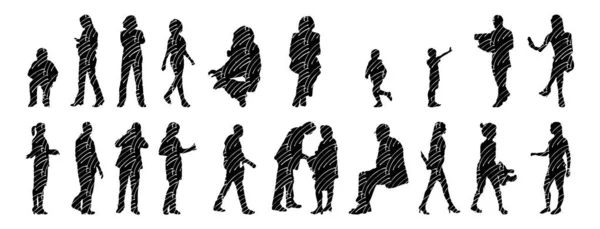 Vector Silhouettes Outline Silhouettes People Contour Drawing People Silhouette Icon — Stock Vector