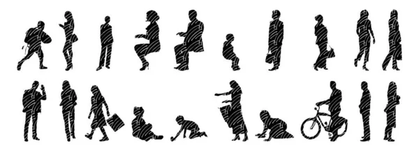 Silhouettes Vectorielles Silhouettes Esquissées Personnes Dessin Contour Silhouette Personnes Icône — Image vectorielle