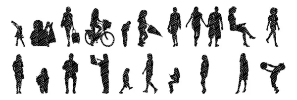 Silhouettes Vectorielles Silhouettes Esquissées Personnes Dessin Contour Silhouette Personnes Icône — Image vectorielle