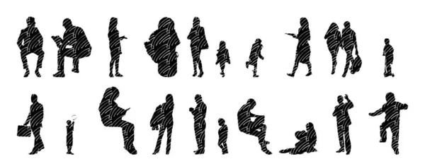 Silhouettes Vectorielles Silhouettes Esquissées Personnes Dessin Contour Silhouette Personnes Icône — Image vectorielle