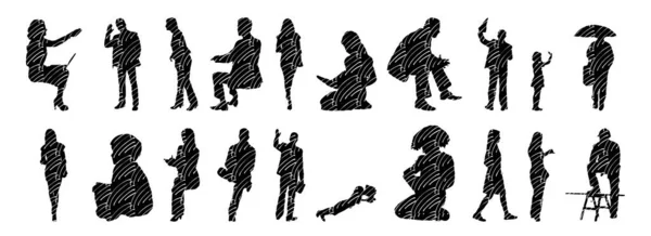 Vektor Silhouetten Umrisse Von Menschen Konturzeichnung Menschen Silhouette Icon Set — Stockvektor