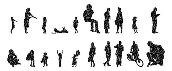 Silhouettes Vectorielles Silhouettes Esquissées Personnes Dessin Contour Silhouette Personnes Icône — Image vectorielle