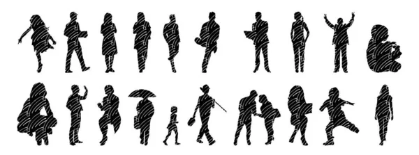 Vektor Silhouetten Umrisse Von Menschen Konturzeichnung Menschen Silhouette Icon Set — Stockvektor