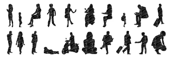 Silhouettes Vectorielles Silhouettes Esquissées Personnes Dessin Contour Silhouette Personnes Icône — Image vectorielle