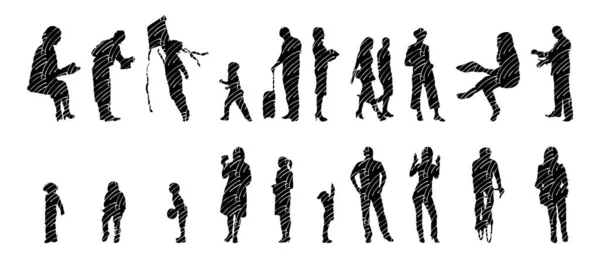 Vector Silhouetten Overzicht Silhouetten Van Mensen Contourtekening Personensilhouet Icoon Set — Stockvector