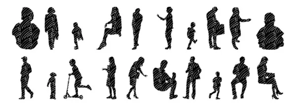 Silhouettes Vectorielles Silhouettes Esquissées Personnes Dessin Contour Silhouette Personnes Icône — Image vectorielle