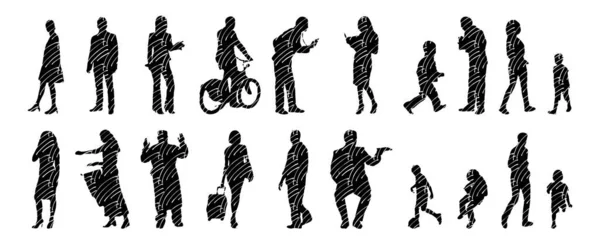 Vector Silhouettes Outline Silhouettes People Contour Drawing People Silhouette Icon — 스톡 벡터