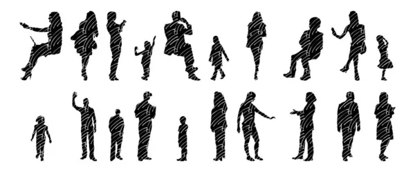 Vector Silhouettes Outline Silhouettes People Contour Drawing People Silhouette Icon — 스톡 벡터