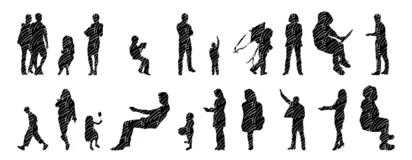 Vektor Silhouetten Umrisse Von Menschen Konturzeichnung Menschen Silhouette Icon Set — Stockvektor