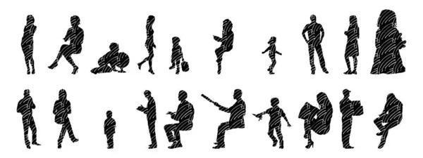 Vektor Silhouetten Umrisse Von Menschen Konturzeichnung Menschen Silhouette Icon Set — Stockvektor